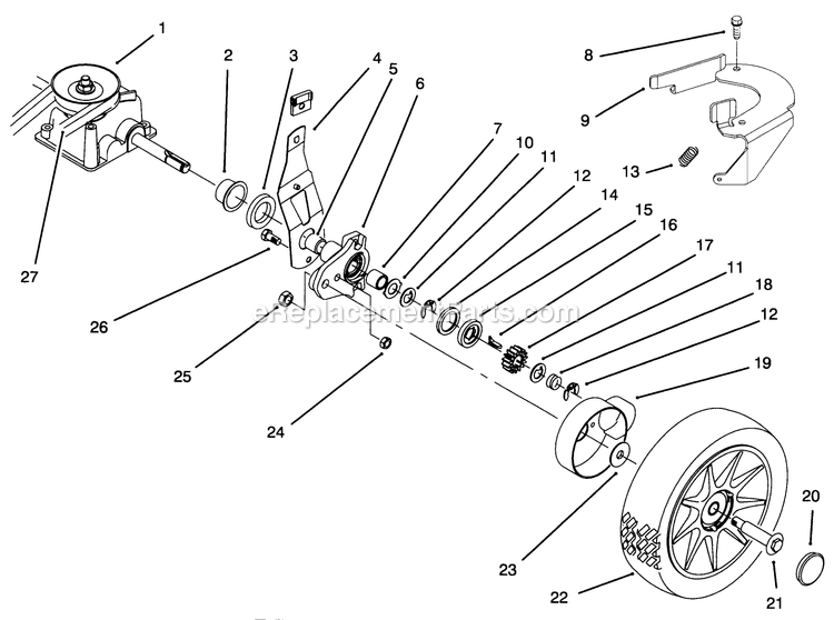 Rear Axle Assembly Diagram and Parts List for 10761B (4900001-4999999)(1994) Lawn Boy Lawn Mower